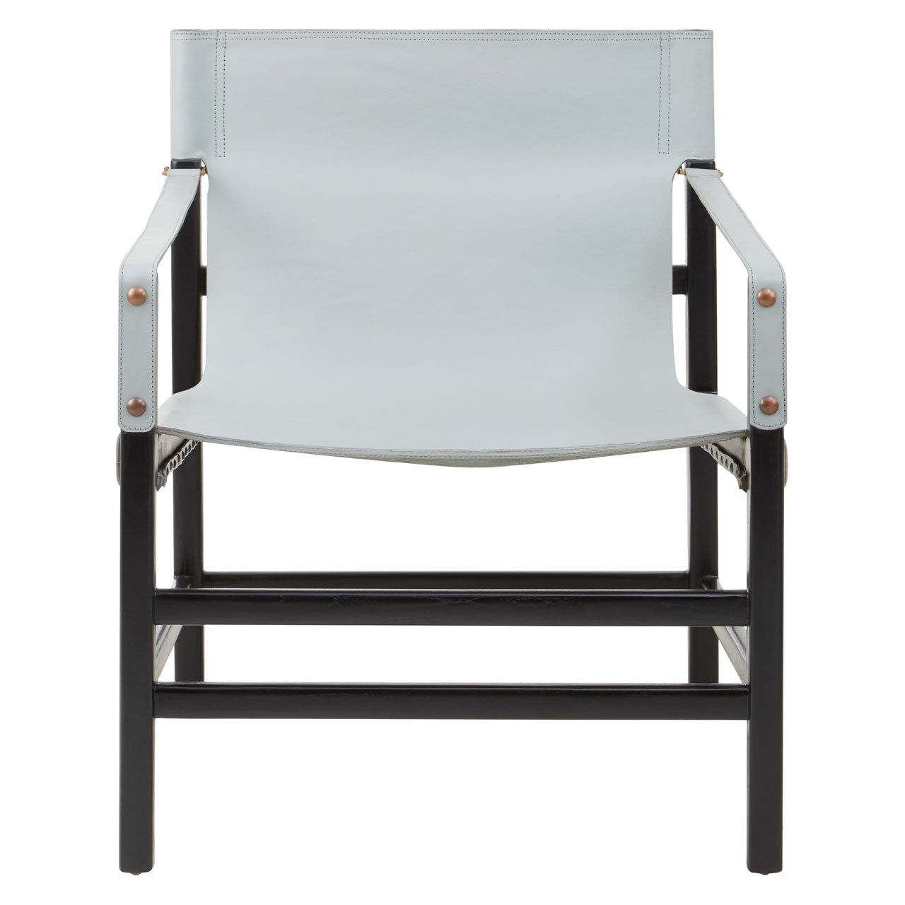 Olivias Knox Accent Chair In Black Teak Wood Grey Plain Leather
