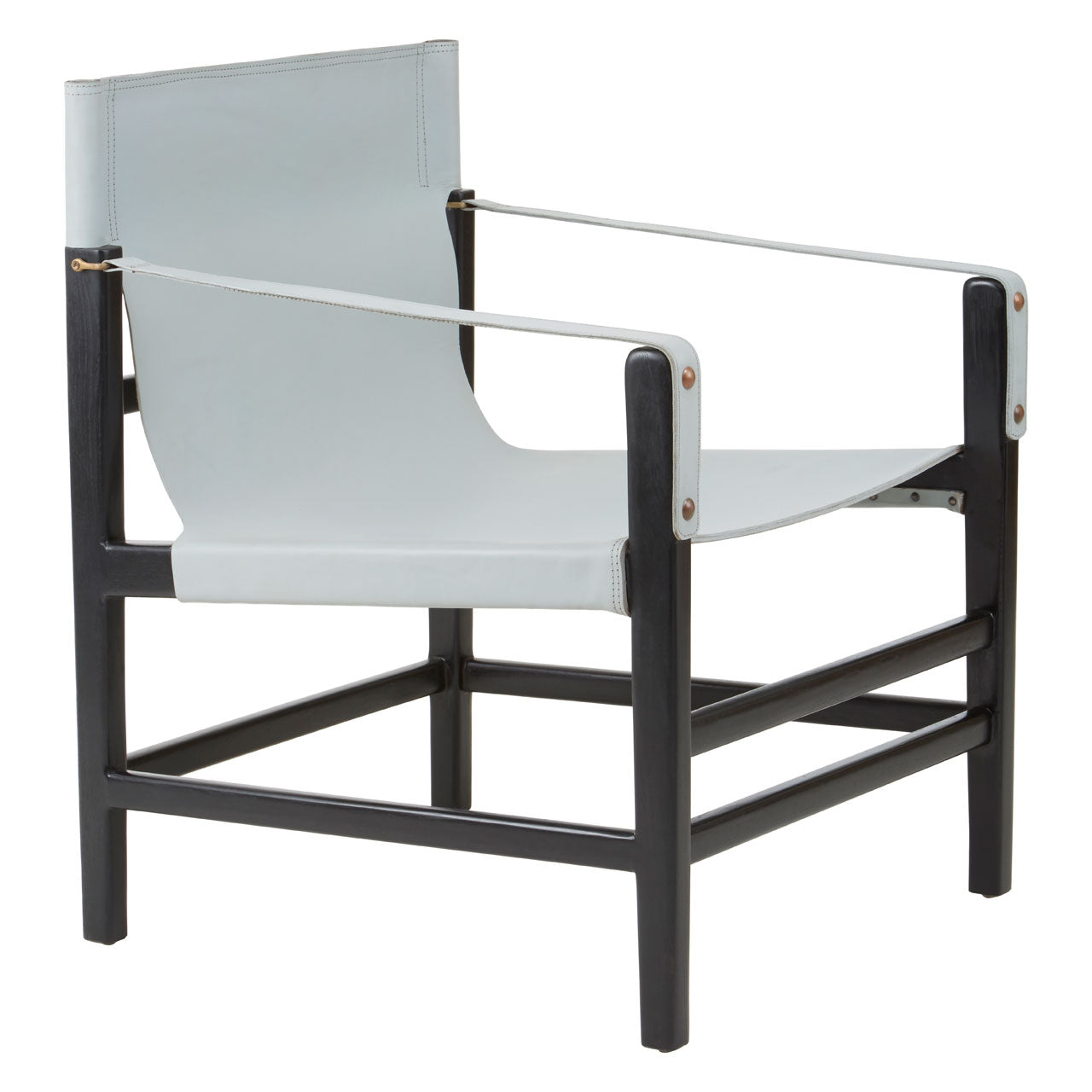 Product photograph of Olivia S Knox Accent Chair In Black Teak Wood Grey Plain Leather from Olivia's.