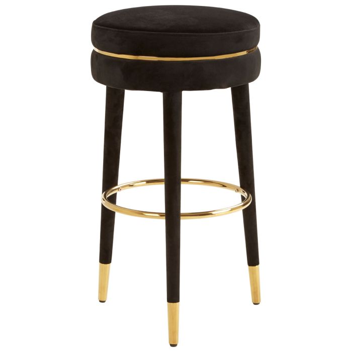 Olivias Clara Bar Stool In Black Velvet Finish