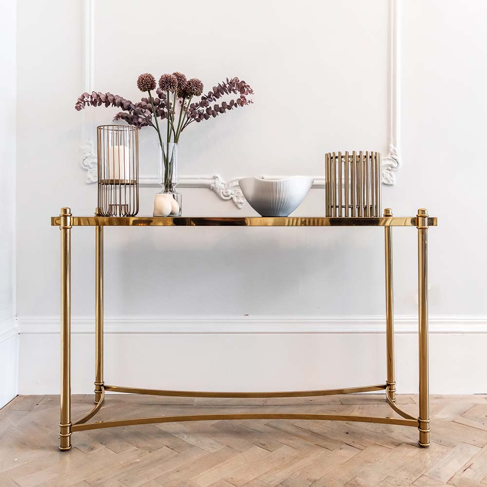 Product photograph of Olivia S Luxe Collection - Ashley Gold Console Table from Olivia's.