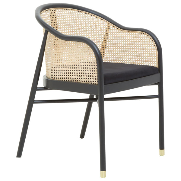 Olivias Cali Cane Curved Rattan And Birchwood Dining Chair Black