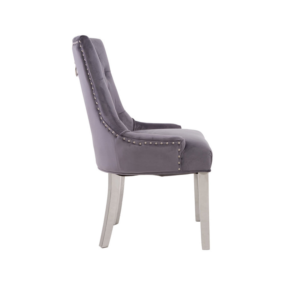 Product photograph of Olivia S Regina Grey Velvet Dining Chair Outlet from Olivia's.
