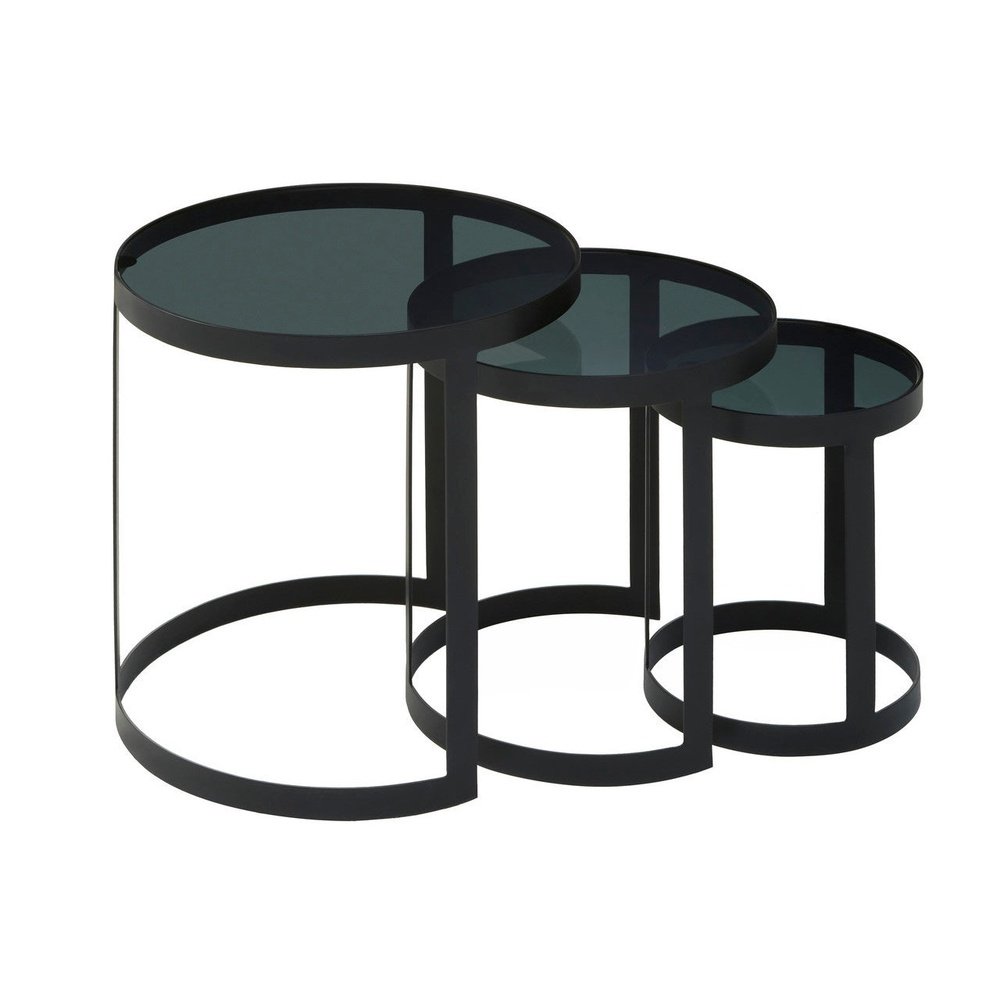 Olivias Set Of 3 Corrin Nest Of Tables In Black Powder Coated Finish