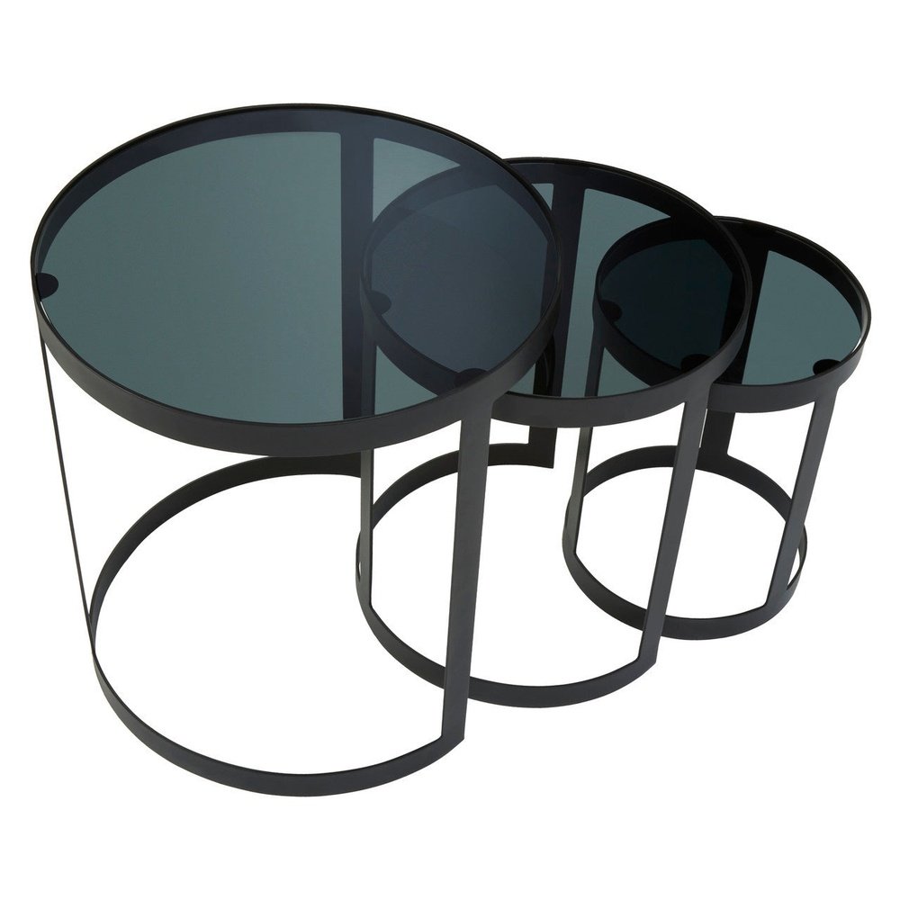 Product photograph of Olivia S Set Of 3 Corrin Nest Of Tables In Black Powder Coated Finish from Olivia's.