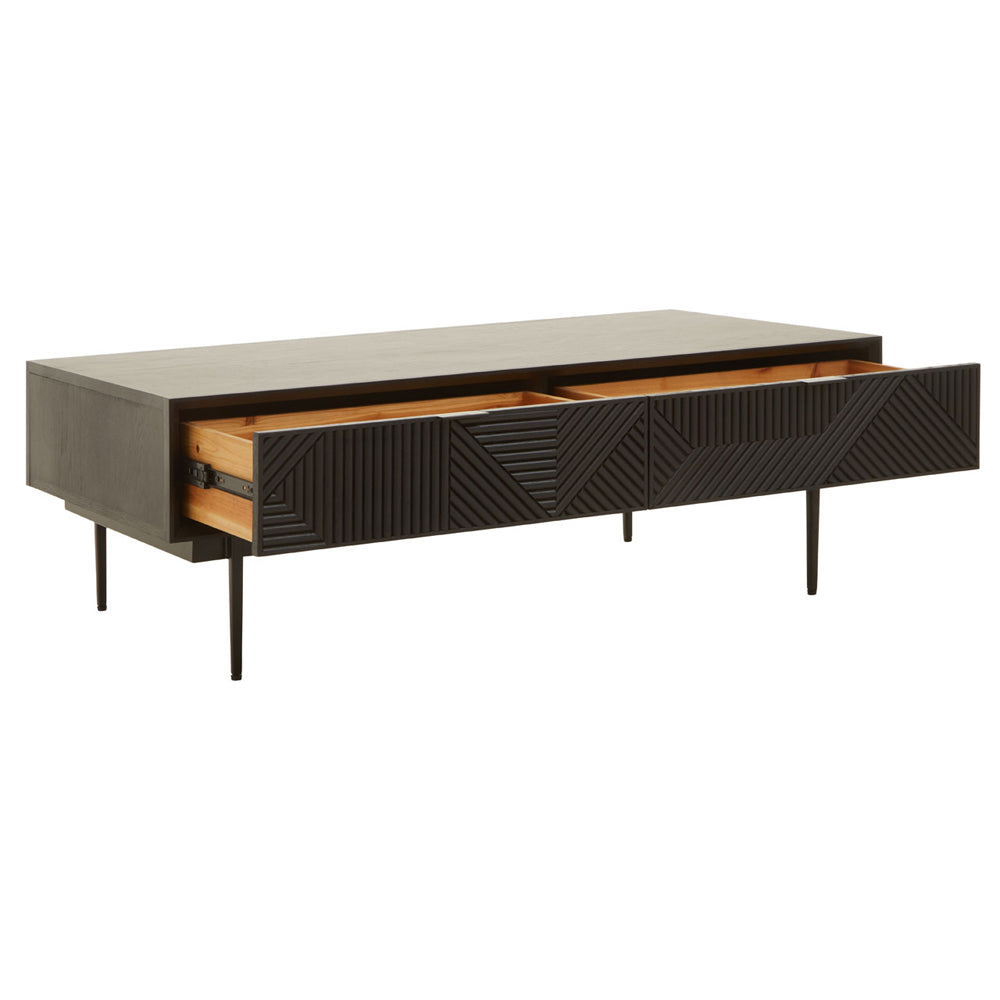 Product photograph of Olivia S Soft Industrial Collection - Jakar Coffee Table In Black Finish from Olivia's.