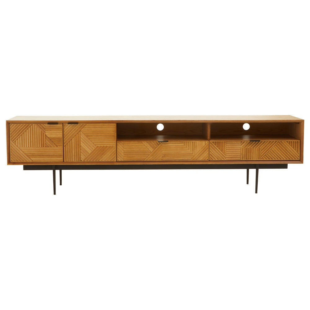 Product photograph of Olivia S Soft Industrial Collection - Jakar Wooden Media Unit In Natural Finish from Olivia's