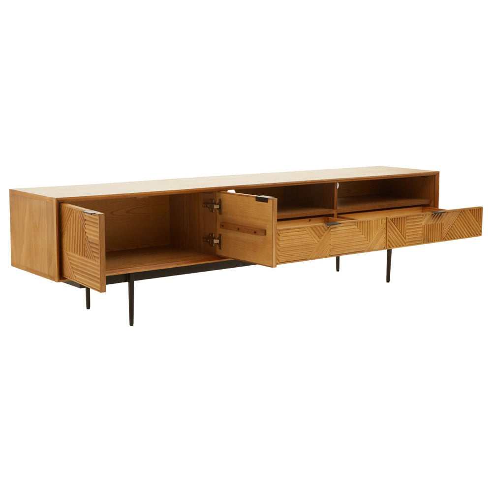 Product photograph of Olivia S Soft Industrial Collection - Jakar Wooden Media Unit In Natural Finish from Olivia's.