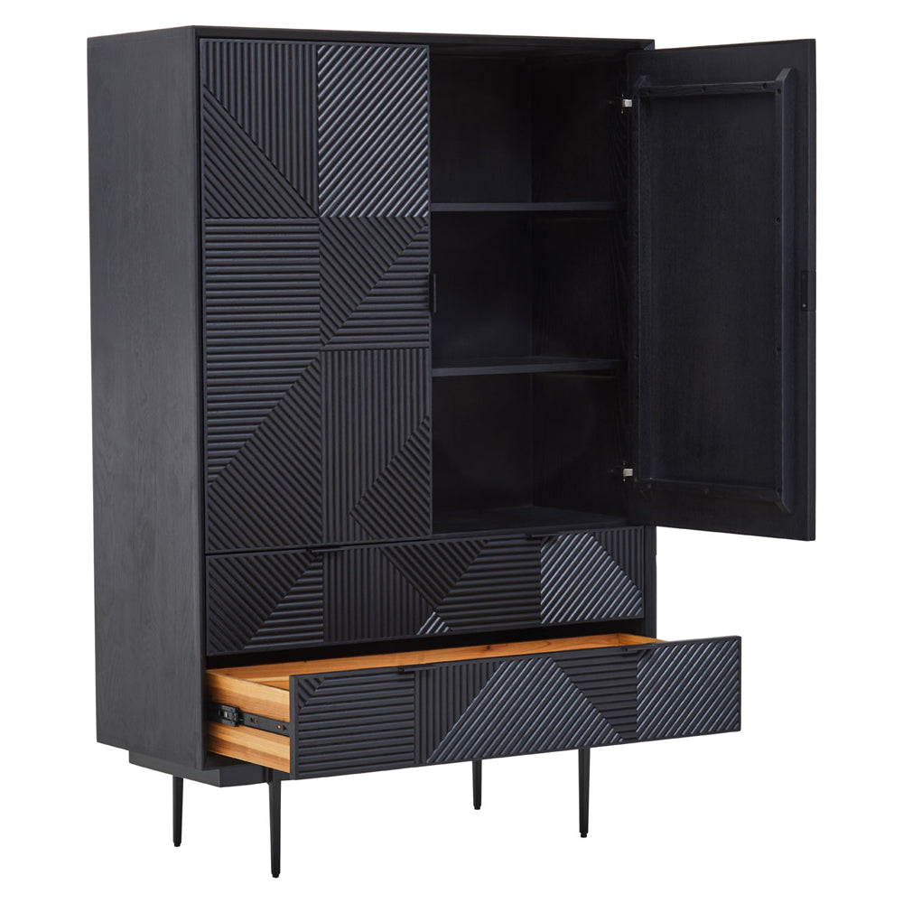 Product photograph of Olivia S Soft Industrial Collection - Jakar Wooden Cabinet In Black Finish from Olivia's.
