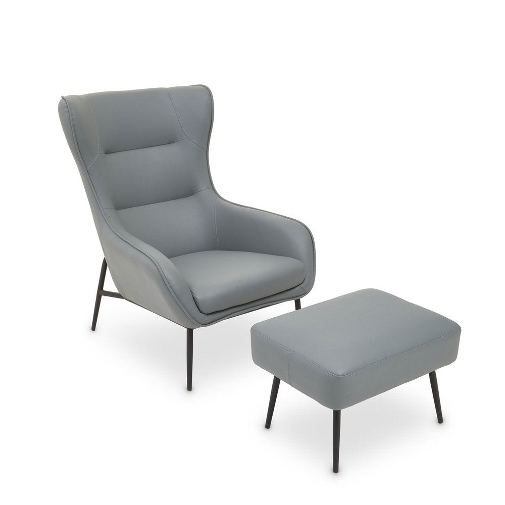 Product photograph of Olivia S Kali Accent Chair Footstool In Faux Grey Leather from Olivia's