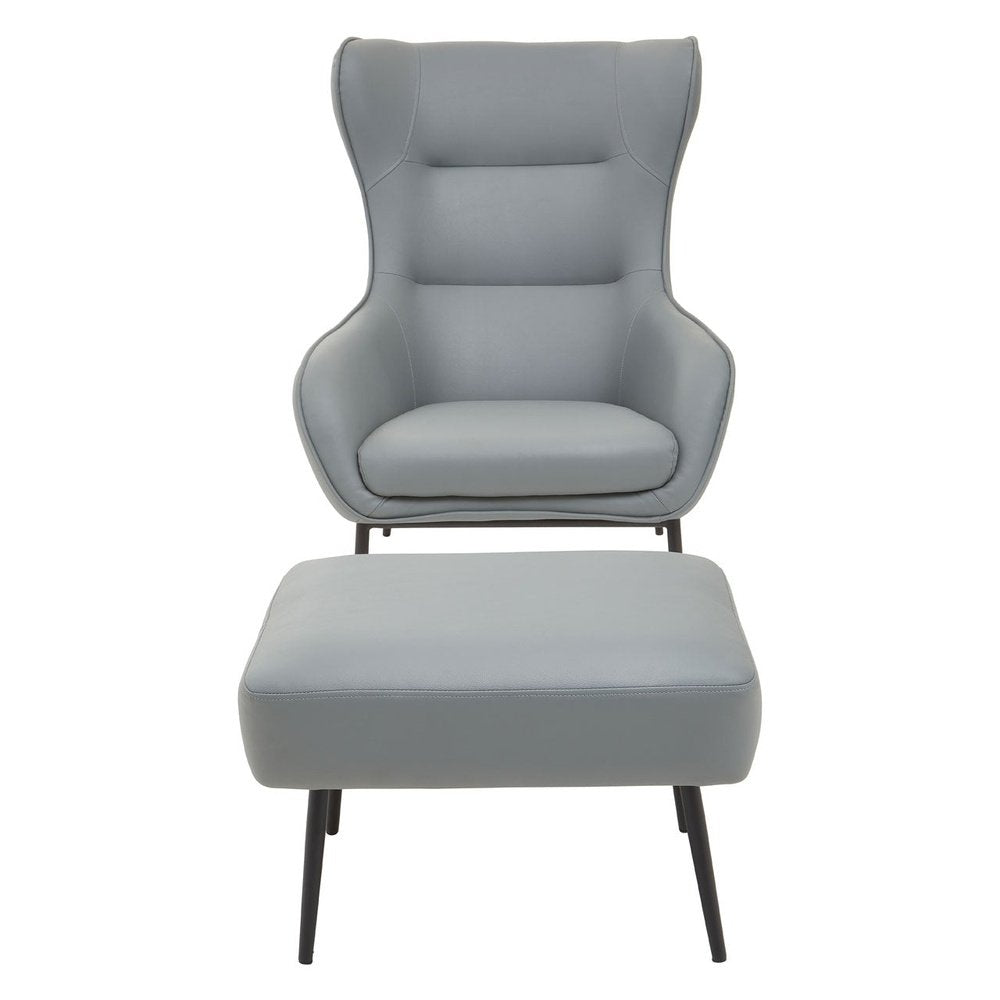Product photograph of Olivia S Kali Accent Chair Footstool In Faux Grey Leather from Olivia's.
