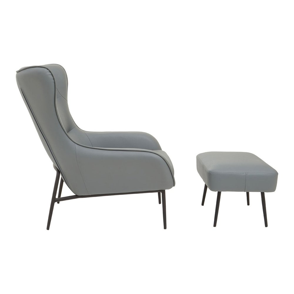 Product photograph of Olivia S Kali Accent Chair Footstool In Faux Grey Leather from Olivia's.