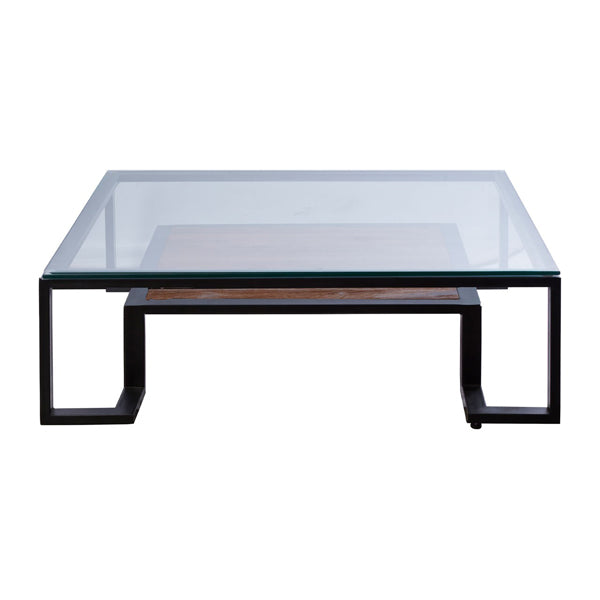 Olivias Cleo Roman Black Coffee Table Clear Glass And Teak Wood