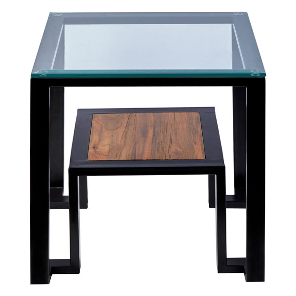 Product photograph of Olivia S Cleo Roman Clear Glass And Teak Wood Side Table from Olivia's