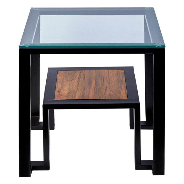 Olivias Cleo Roman Clear Glass And Teak Wood Side Table