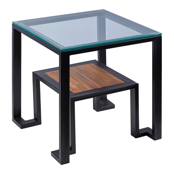 Product photograph of Olivia S Cleo Roman Clear Glass And Teak Wood Side Table from Olivia's.