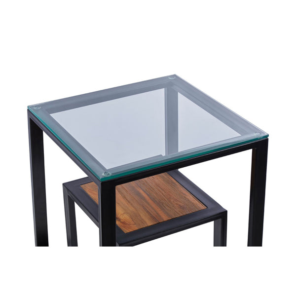 Product photograph of Olivia S Cleo Roman Clear Glass And Teak Wood Side Table from Olivia's.