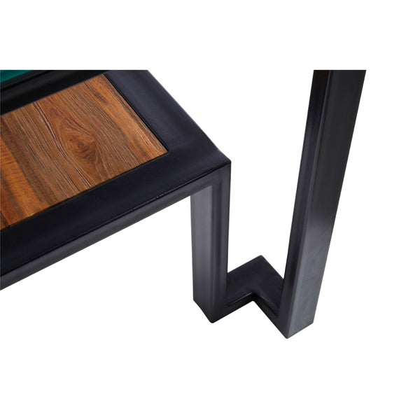 Product photograph of Olivia S Cleo Roman Clear Glass And Teak Wood Side Table from Olivia's.