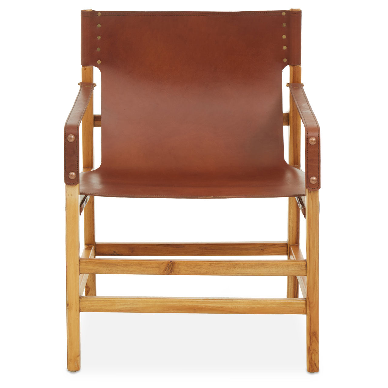 Olivias Kandy Accent Chair In Natural Teak Light Brown Leather