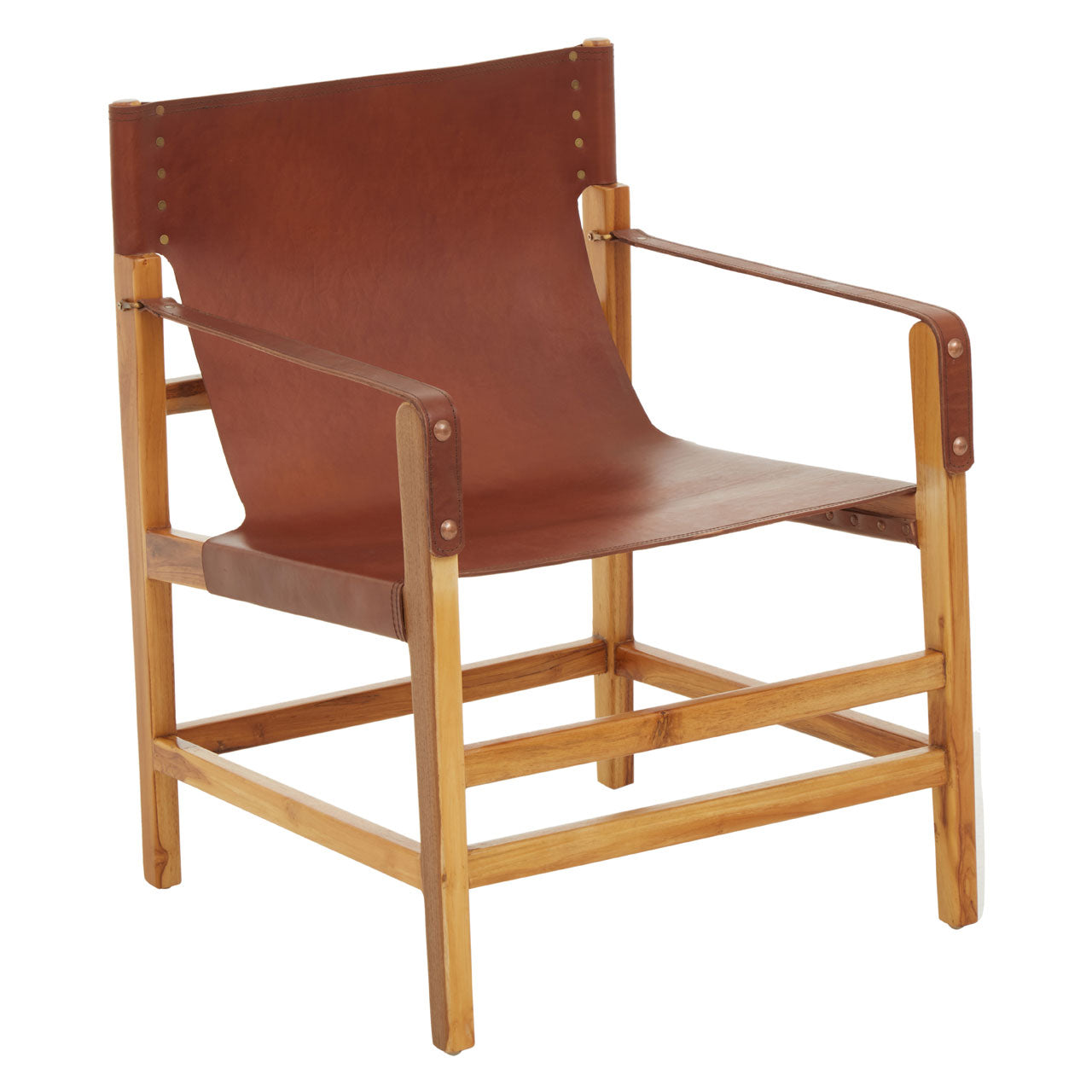 Product photograph of Olivia S Kandy Accent Chair In Natural Teak Light Brown Leather from Olivia's.