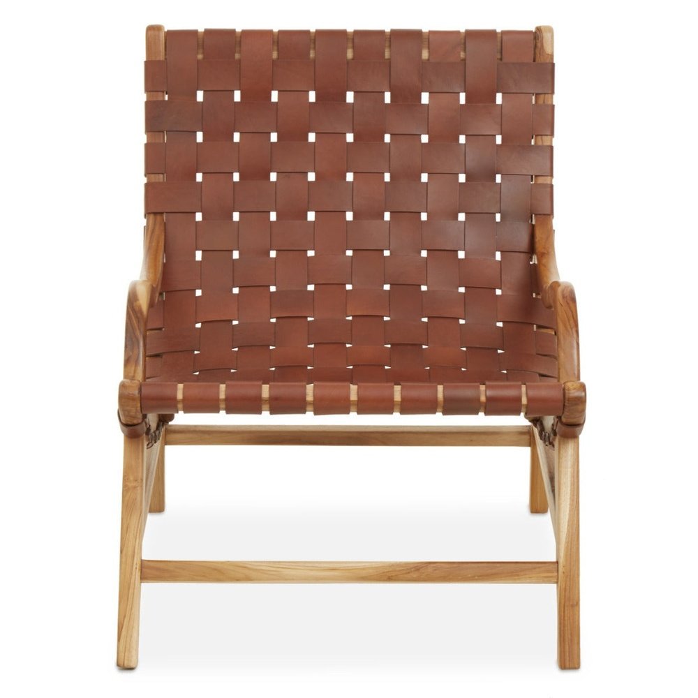 Olivias Kyle Accent Chair In Natural Teak Brown Leather
