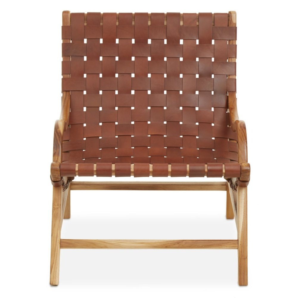 Product photograph of Olivia S Kyle Accent Chair In Natural Teak Brown Leather from Olivia's