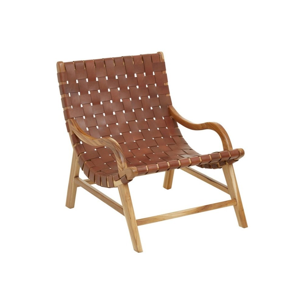 Product photograph of Olivia S Kyle Accent Chair In Natural Teak Brown Leather from Olivia's.