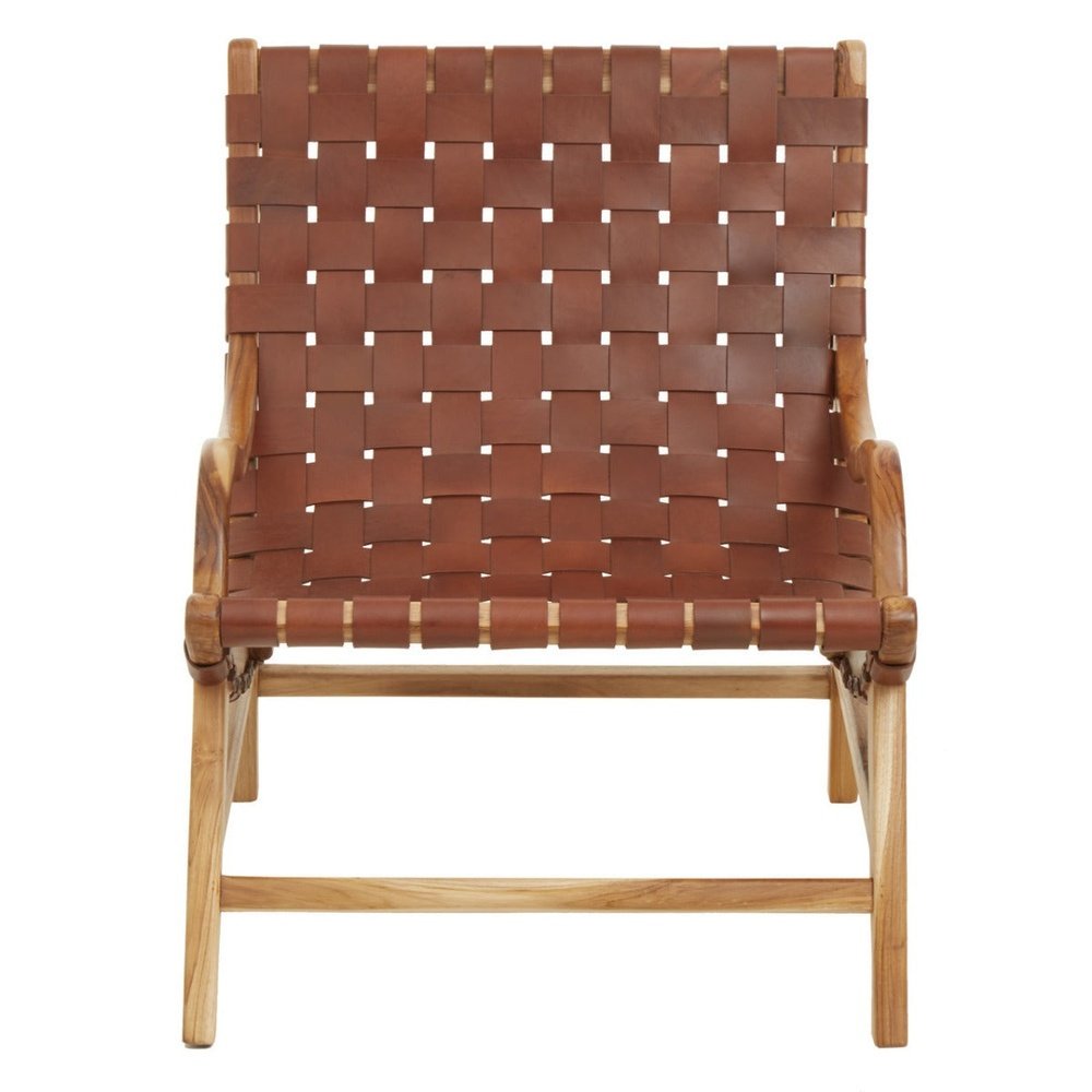 Product photograph of Olivia S Kyle Accent Chair In Natural Teak Brown Leather from Olivia's.
