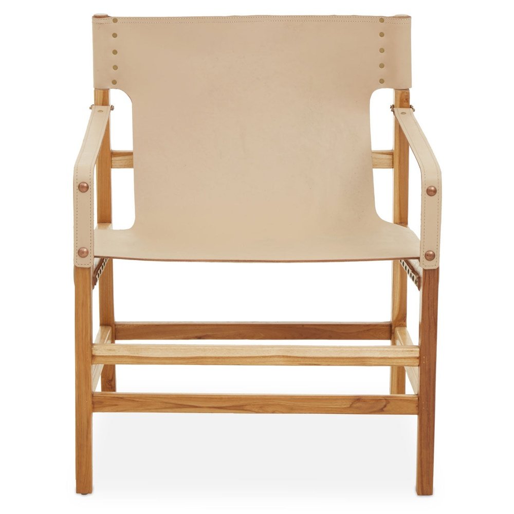 Olivias Kira Accent Chair In Natural Teak Natural Leather