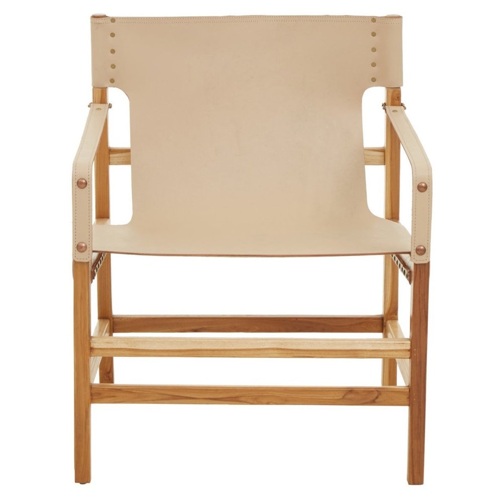 Product photograph of Olivia S Kira Accent Chair In Natural Teak Natural Leather from Olivia's.