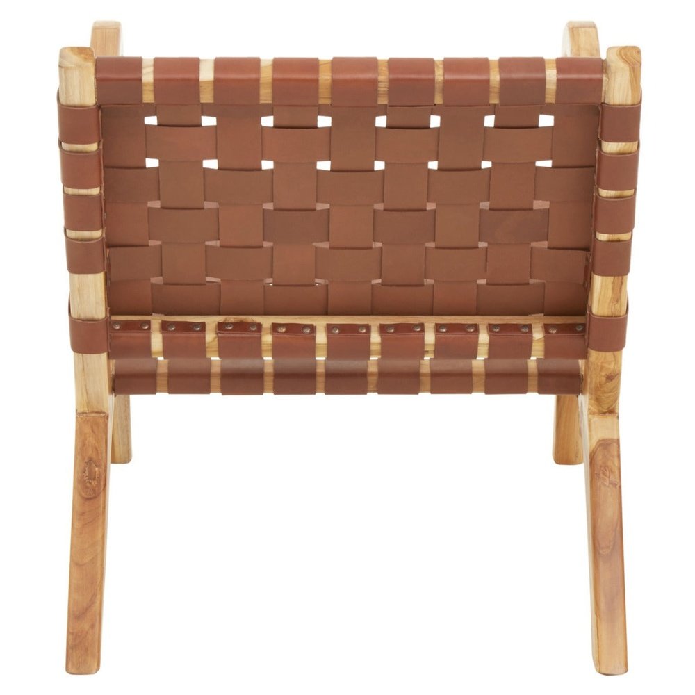 Product photograph of Olivia S Kyrie Accent Chair In Natural Teak Antique Brown Leather from Olivia's.