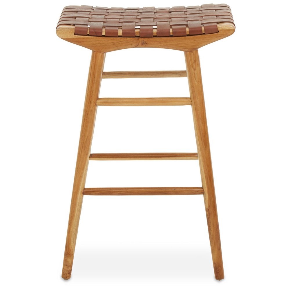 Product photograph of Olivia S Katherine Bar Stool In Natural Teak Natural Brown Leather from Olivia's