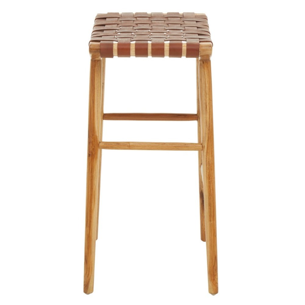 Product photograph of Olivia S Katherine Bar Stool In Natural Teak Natural Brown Leather from Olivia's.
