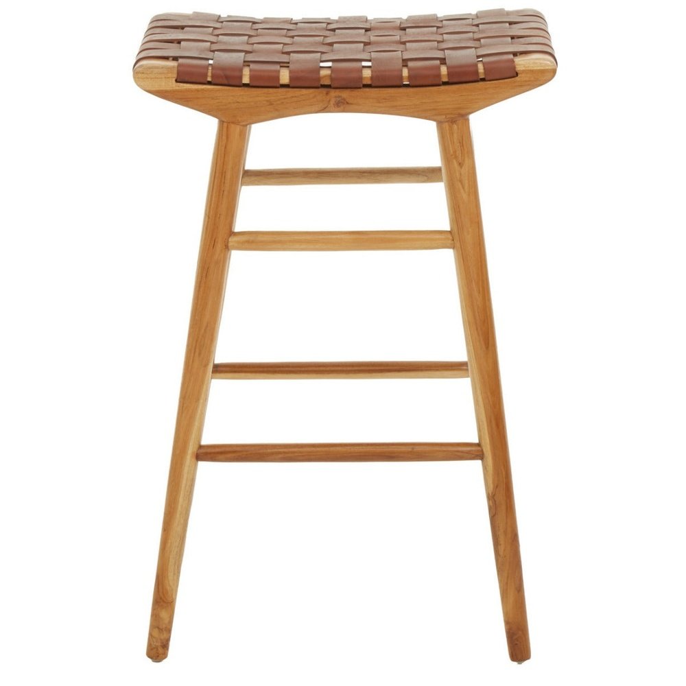 Product photograph of Olivia S Katherine Bar Stool In Natural Teak Natural Brown Leather from Olivia's.