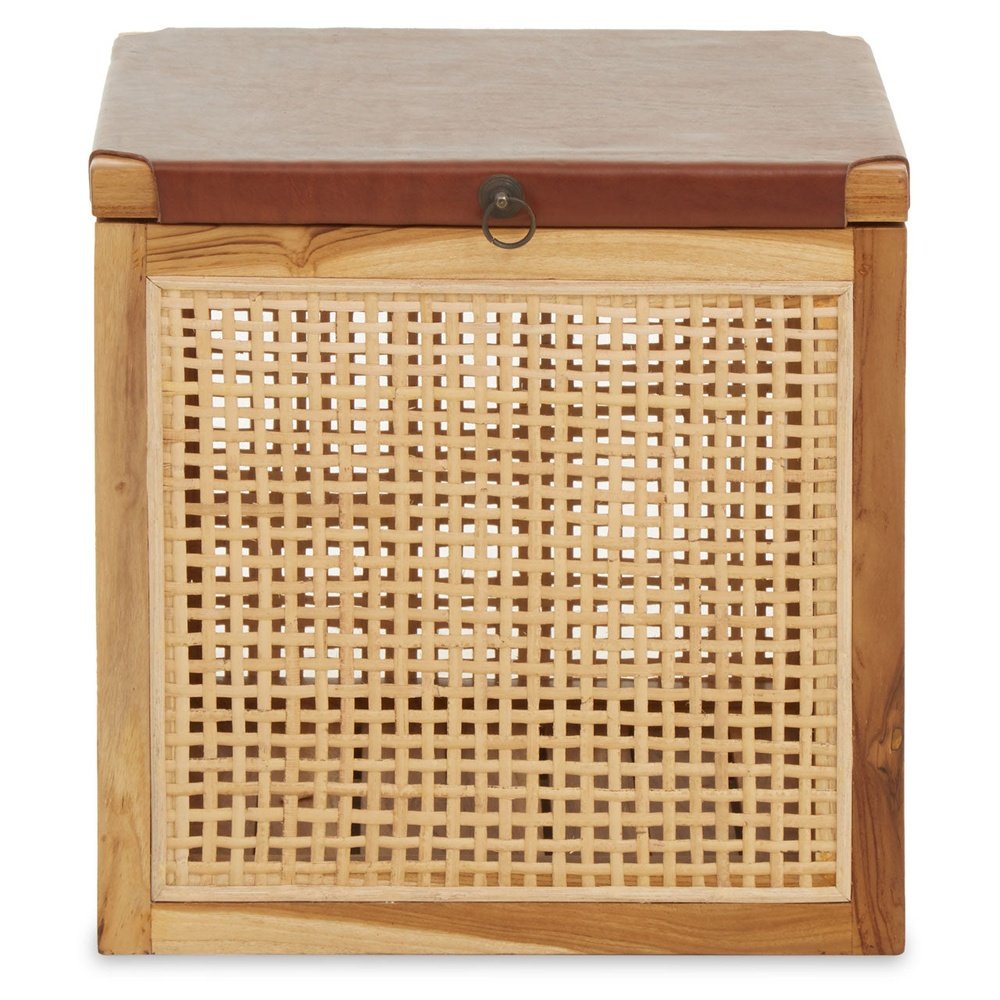 Product photograph of Olivia S Katherine Box In Teak Wood Natural Rattan Antique Brown Leather from Olivia's