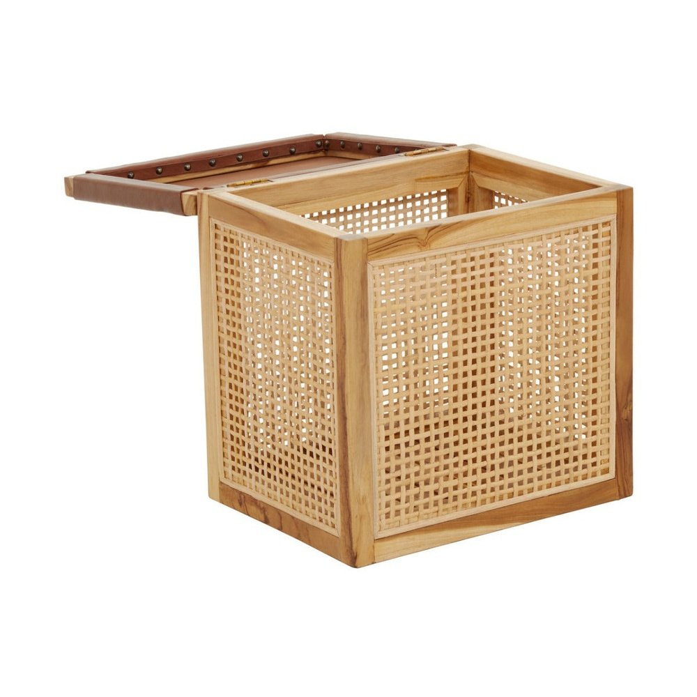 Product photograph of Olivia S Katherine Box In Teak Wood Natural Rattan Antique Brown Leather from Olivia's.