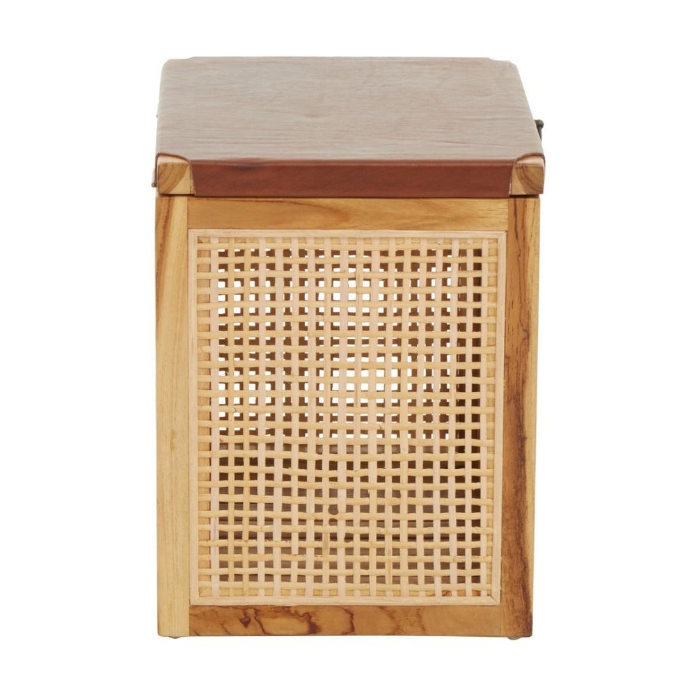 Product photograph of Olivia S Katherine Box In Teak Wood Natural Rattan Antique Brown Leather from Olivia's.