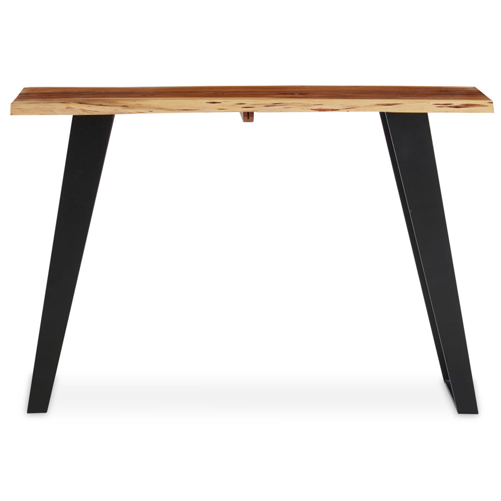 Product photograph of Olivia S Soft Industrial Collection - Sura Acacia Wood Looped Iron Base Console Table from Olivia's