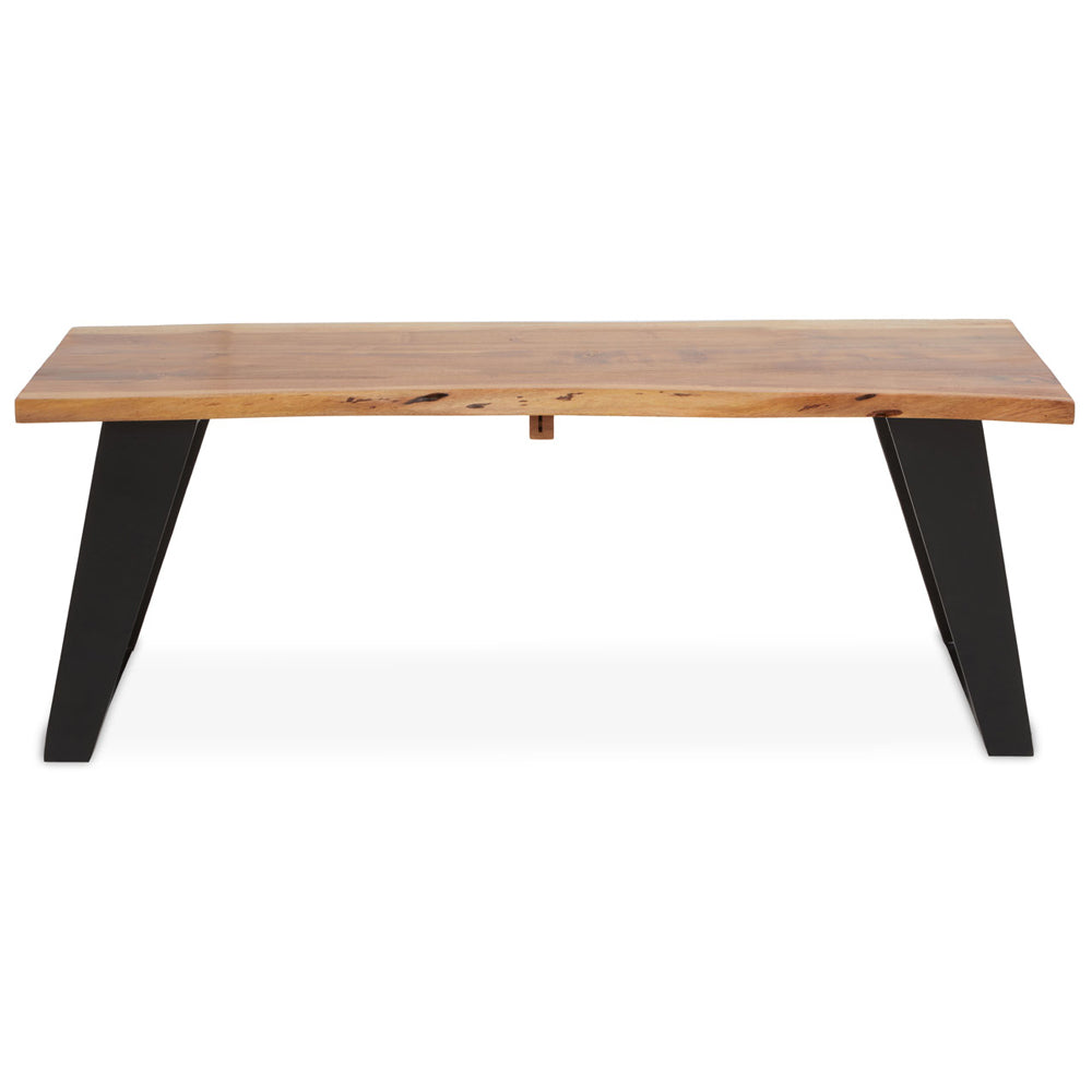 Product photograph of Olivia S Soft Industrial Collection - Sura Acacia Wood Looped Iron Base Coffee Table from Olivia's