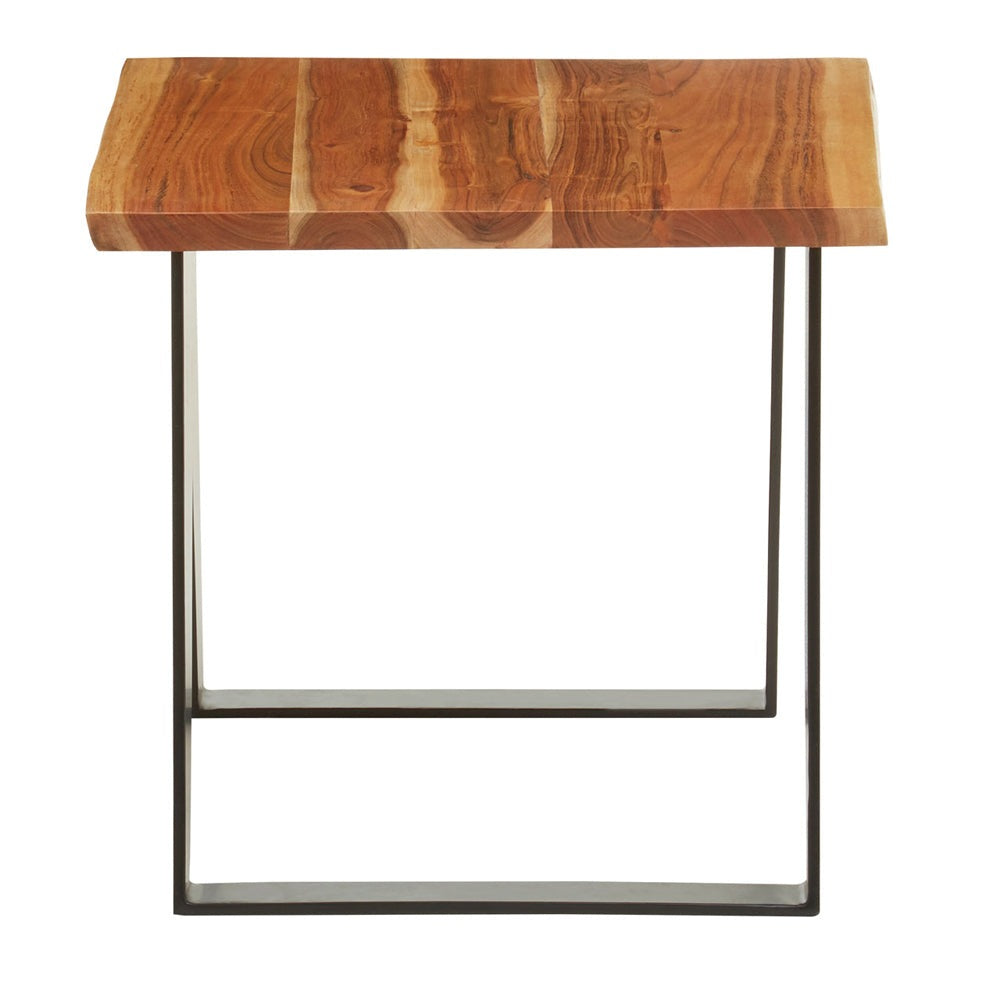 Product photograph of Olivia S Soft Industrial Collection - Sura Acacia Wood Looped Iron Base Side Table from Olivia's.