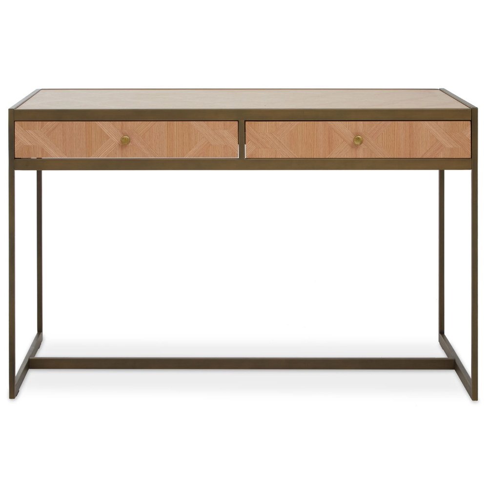 Olivias Grayson 2 Drawer Desk In Oak Brushed Brass