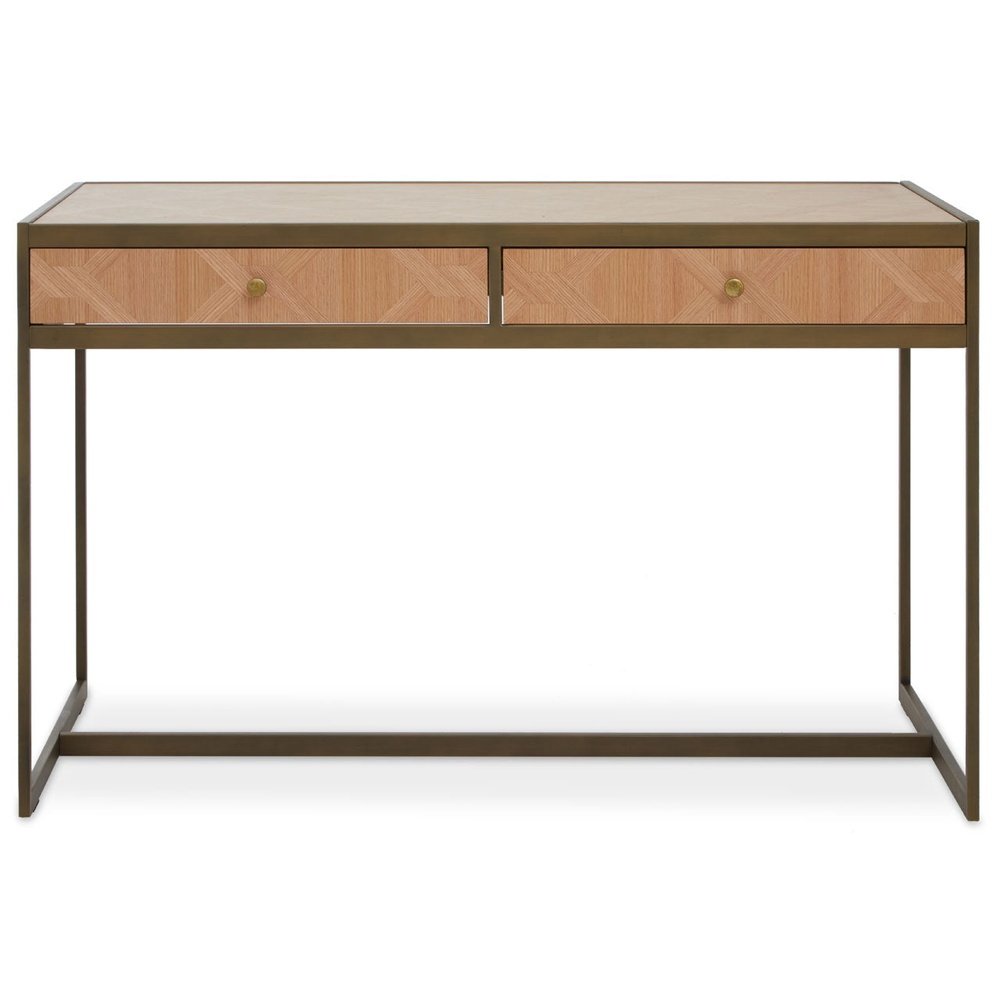 Product photograph of Olivia S Grayson 2 Drawer Desk In Oak Brushed Brass from Olivia's