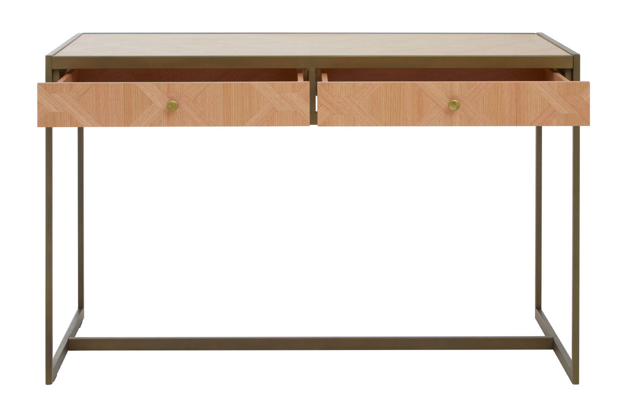 Product photograph of Olivia S Grayson 2 Drawer Desk In Oak Brushed Brass from Olivia's.