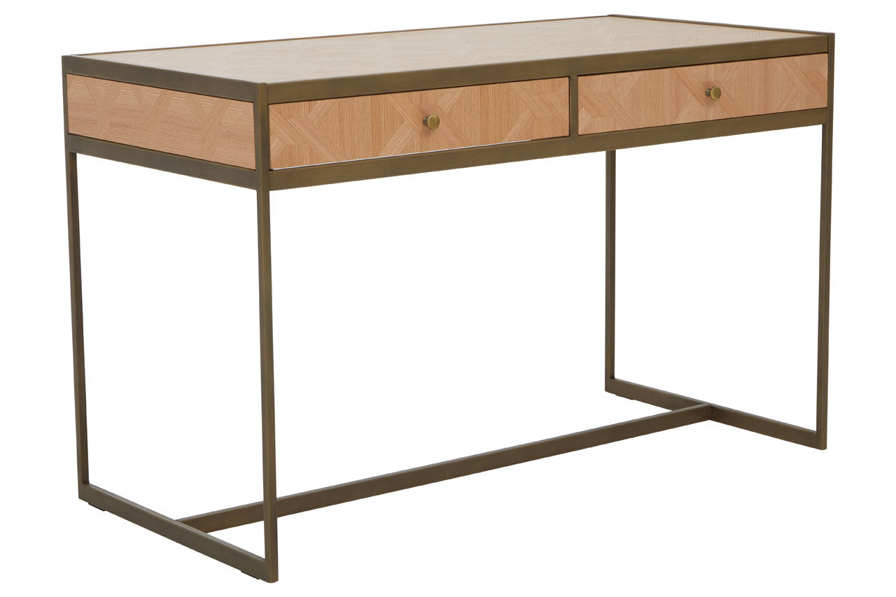 Product photograph of Olivia S Grayson 2 Drawer Desk In Oak Brushed Brass from Olivia's.