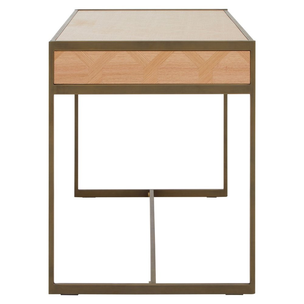 Product photograph of Olivia S Grayson 2 Drawer Desk In Oak Brushed Brass from Olivia's.