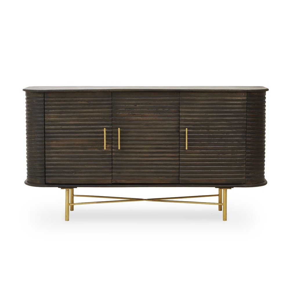 Product photograph of Olivia S Sawyer 3 Drawer Side Table In Brown Brass from Olivia's