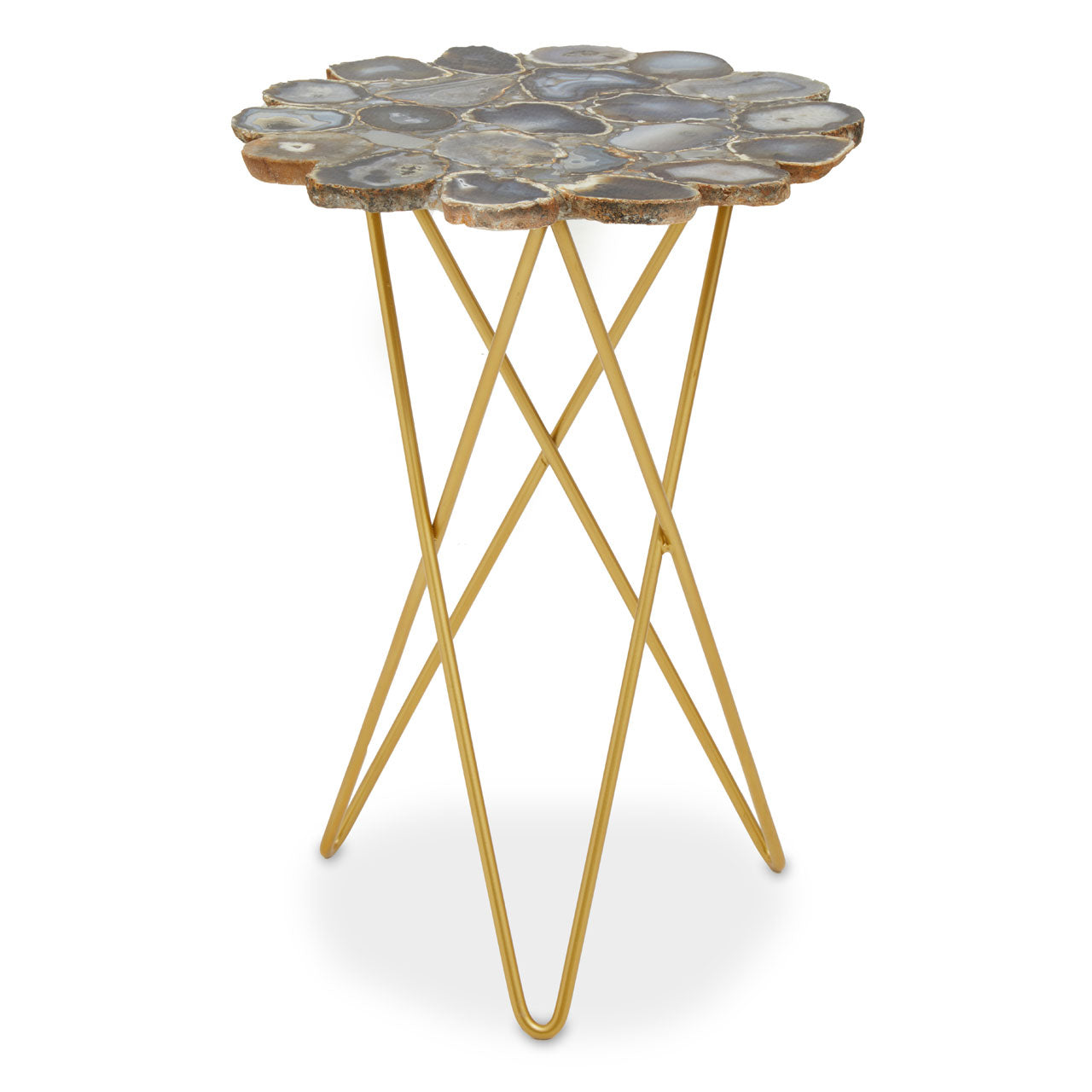 Olivias Juniper Side Table In White Agate Quartz Gold