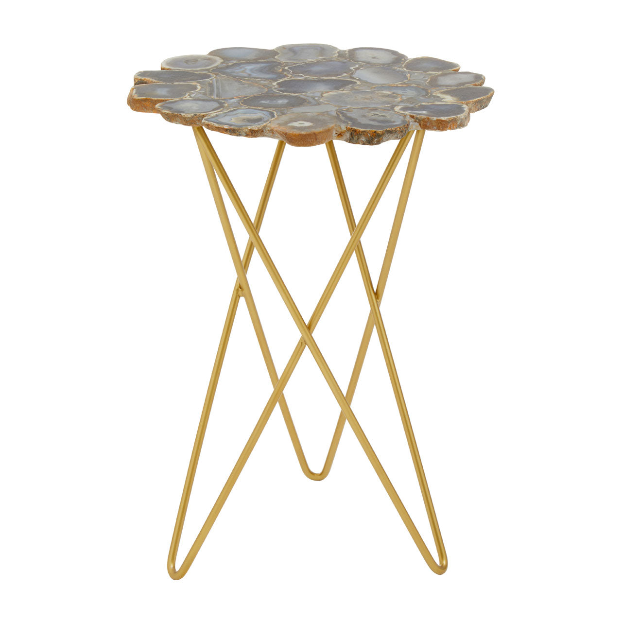 Product photograph of Olivia S Juniper Side Table In White Agate Quartz Gold from Olivia's.