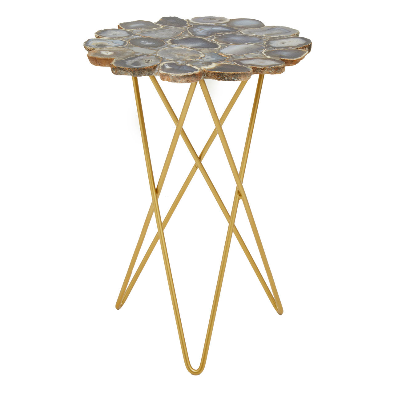 Product photograph of Olivia S Juniper Side Table In White Agate Quartz Gold from Olivia's.