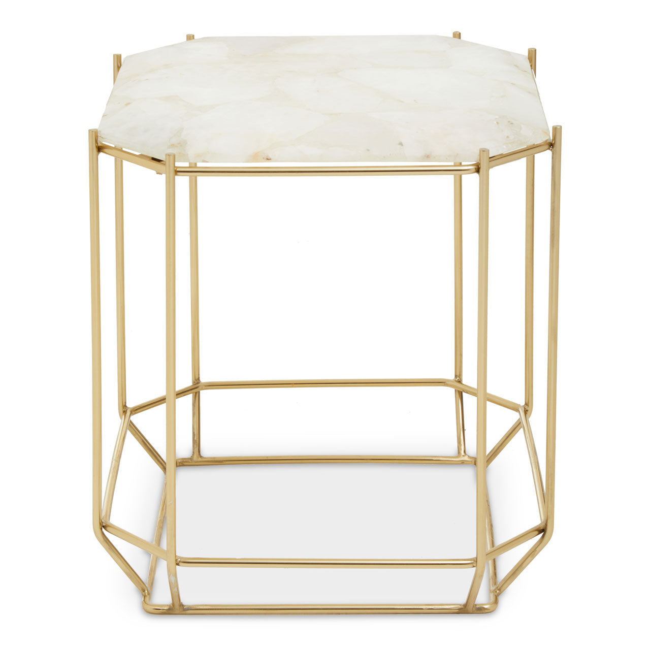 Olivias Juniper Side Table In White Quartz Gold