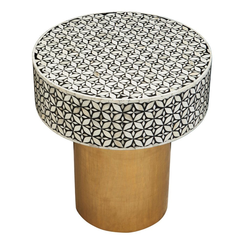 Product photograph of Olivia S Florence Round Side Table In Black Brass from Olivia's.